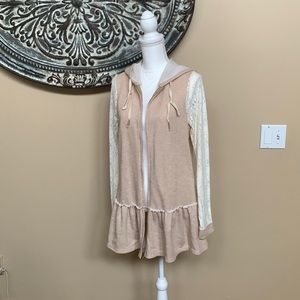 Light pink, lace long sleeve zip up
